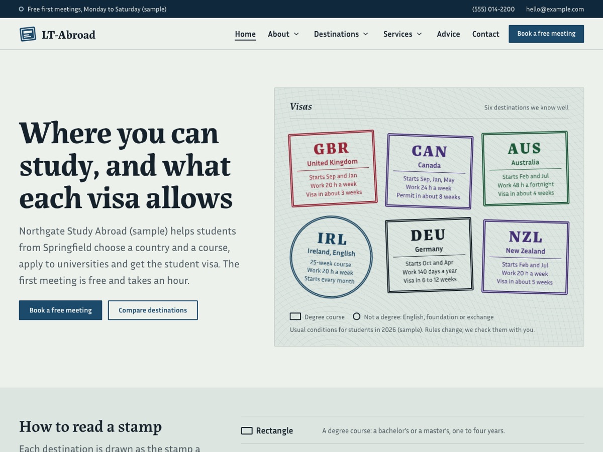 Home page of the LT Abroad demo