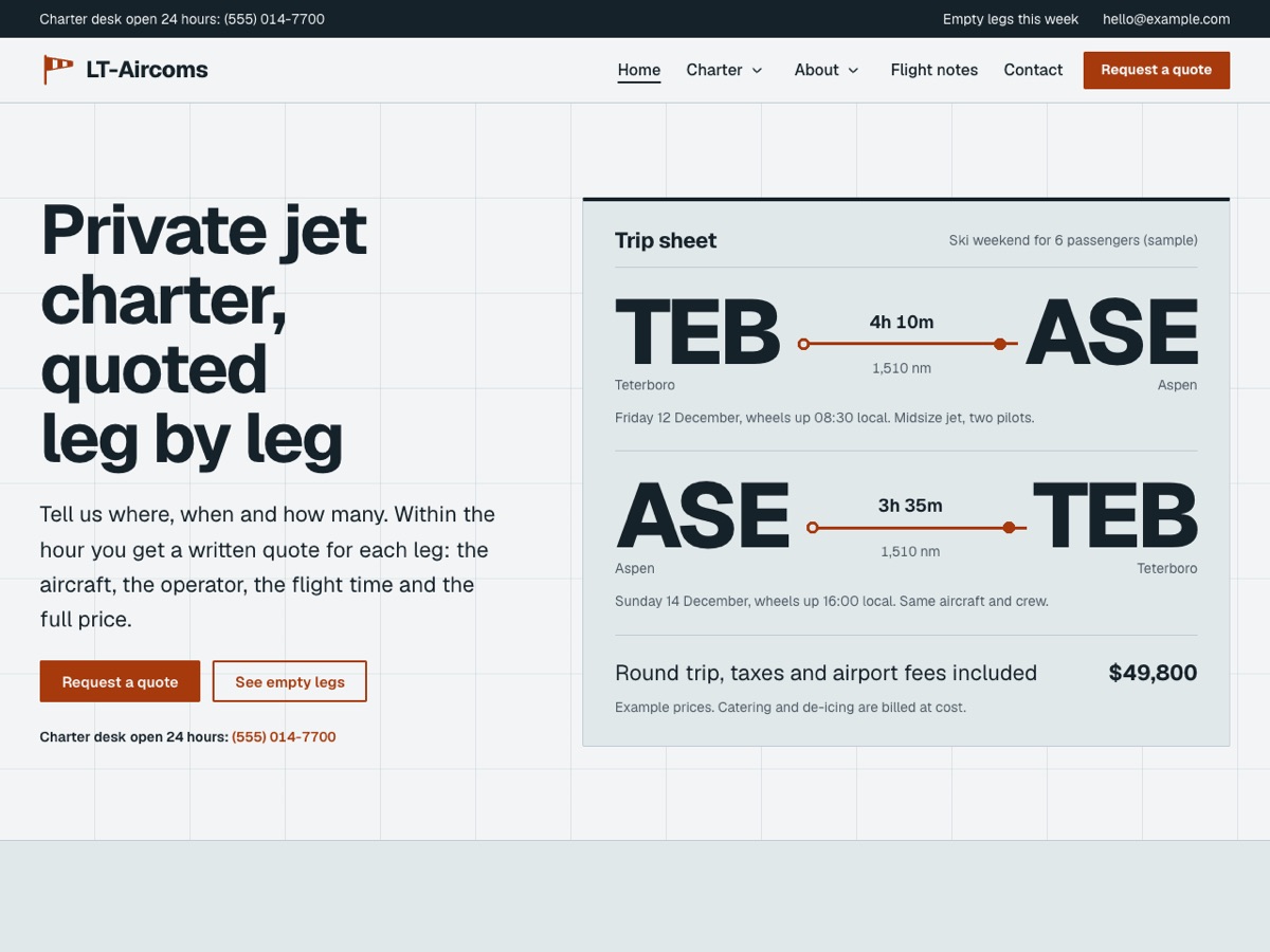 Home page of the LT Aircoms demo