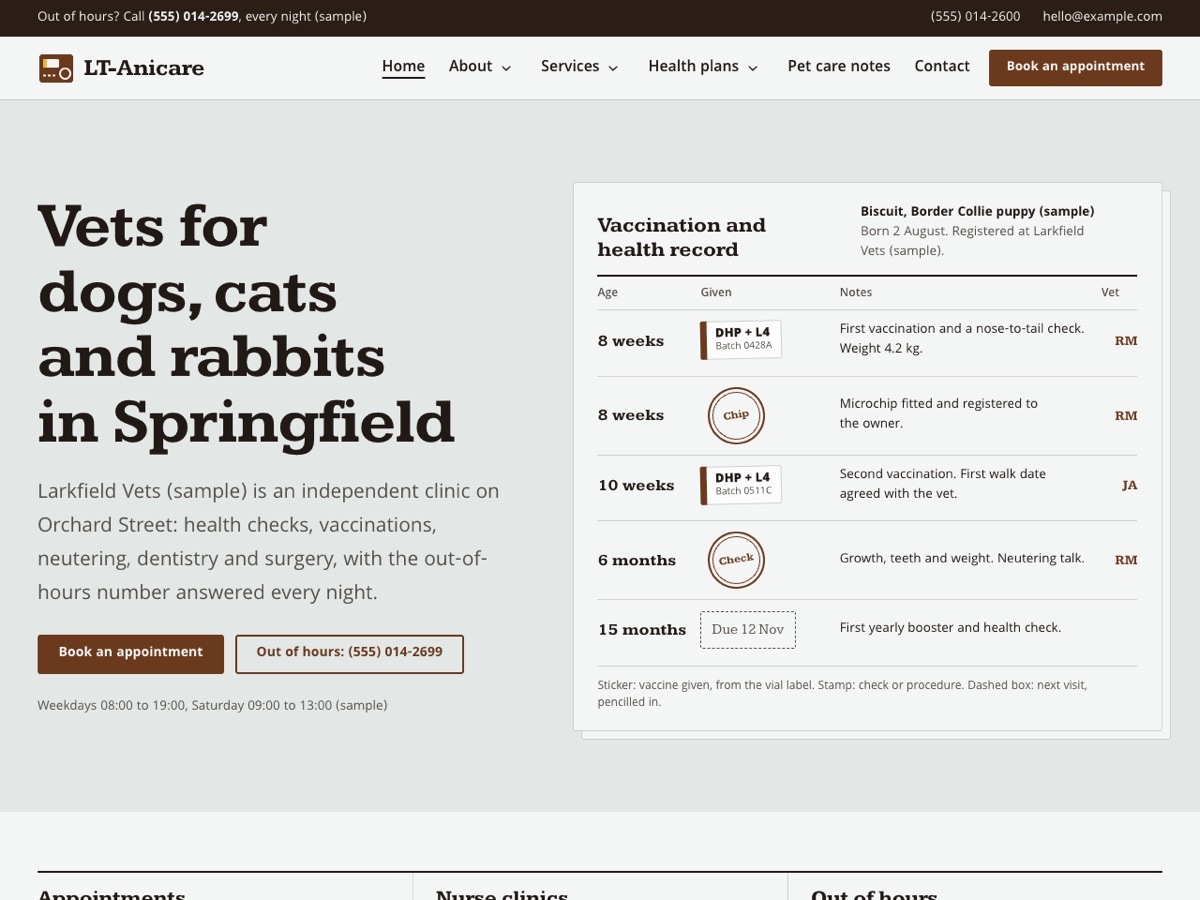 Home page of the LT Anicare demo