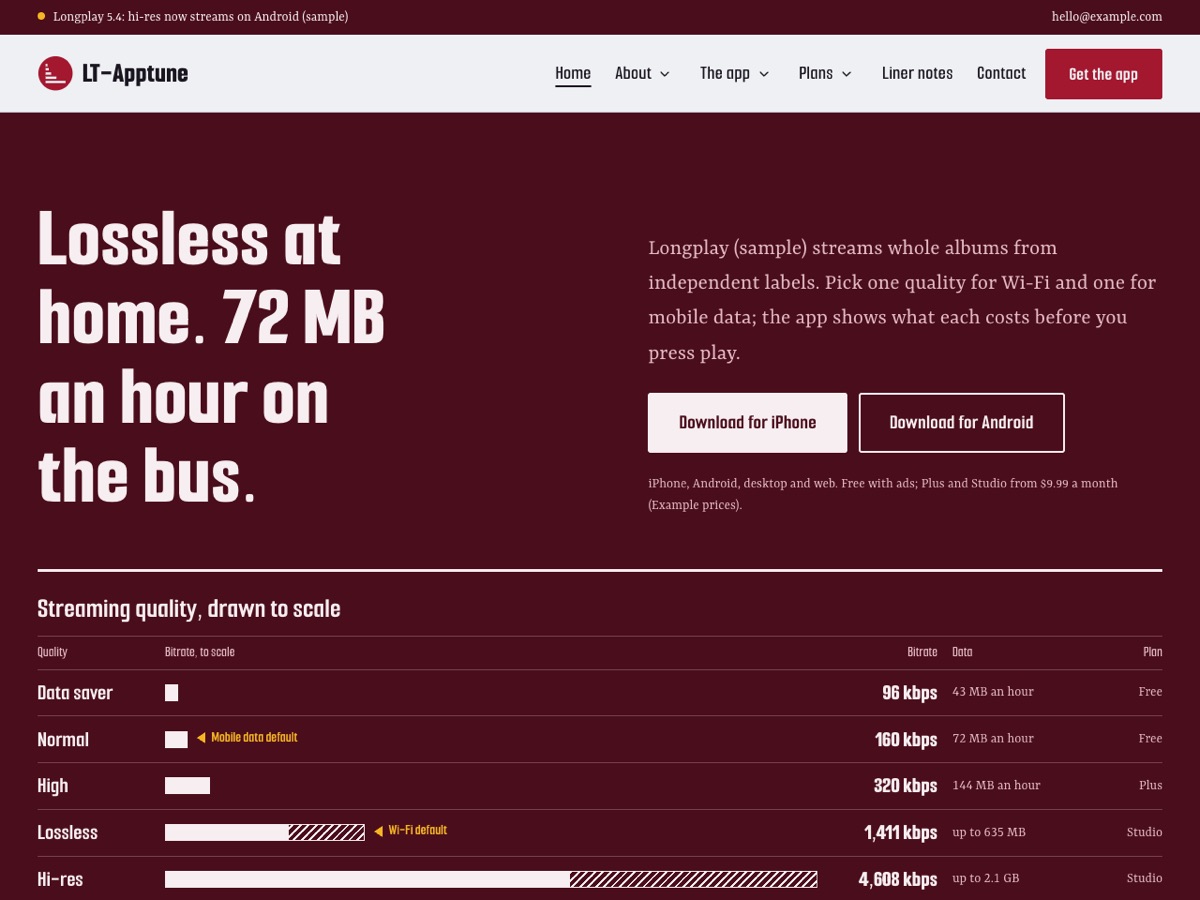 Home page of the LT Apptune demo