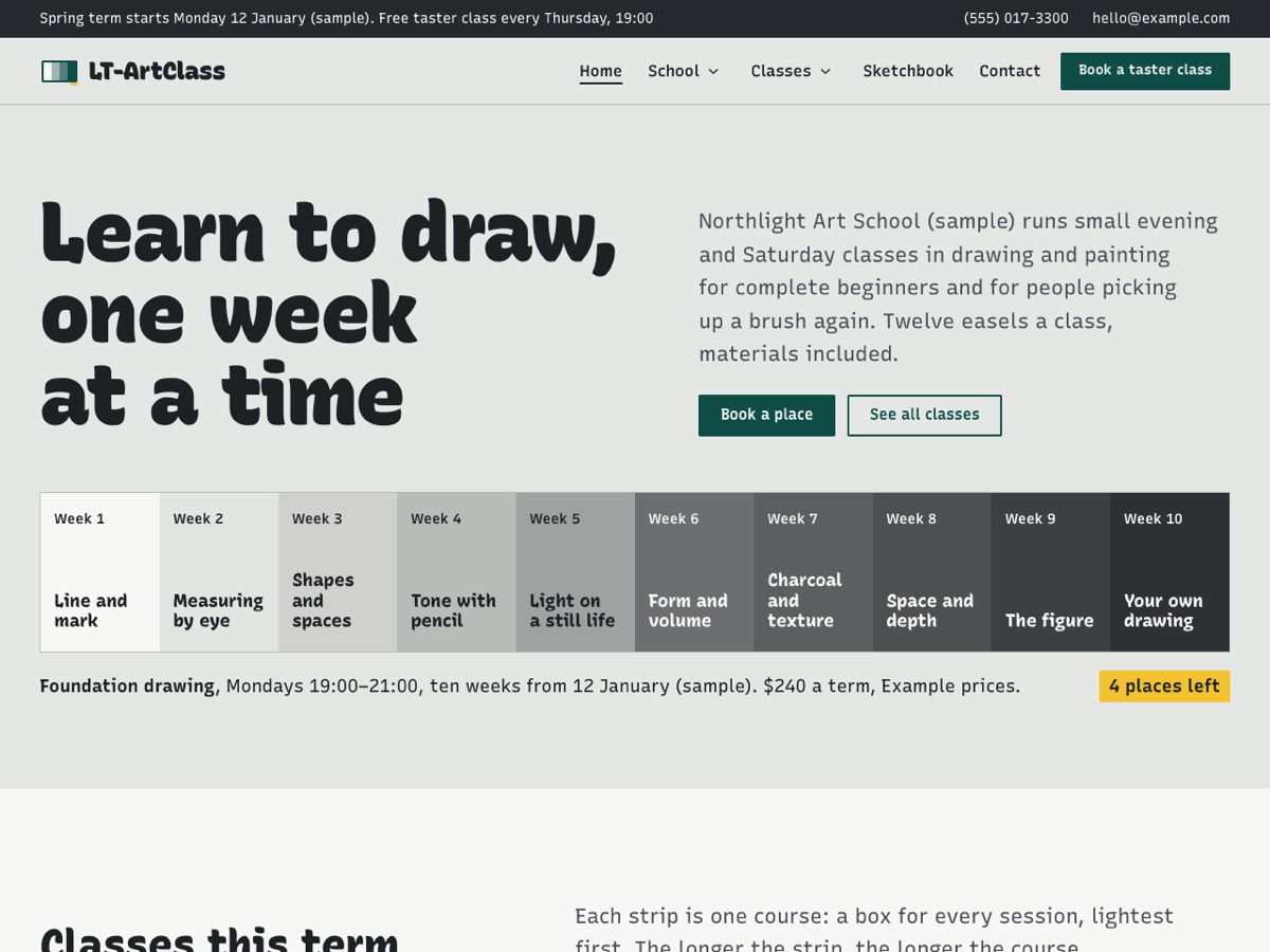 Home page of the LT ArtClass demo