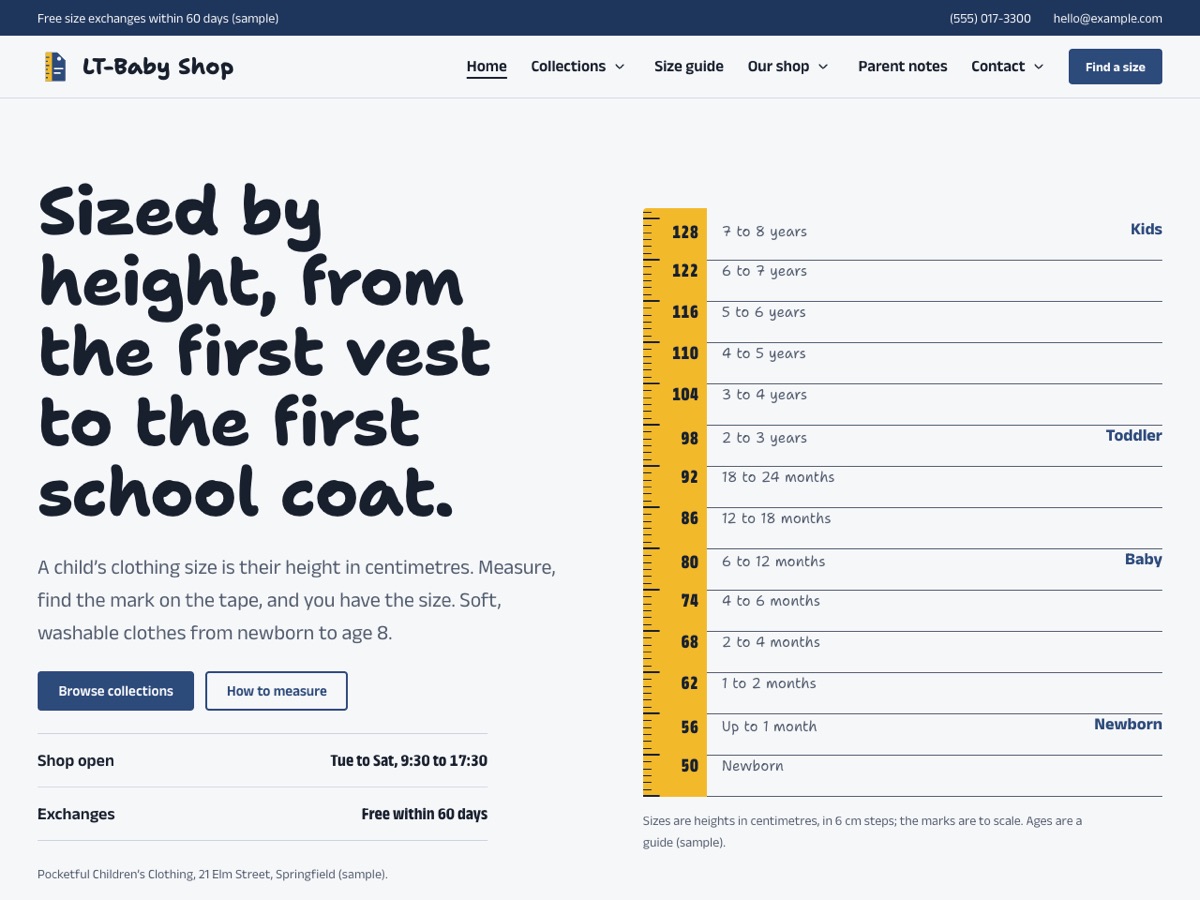 Home page of the LT Baby Shop demo