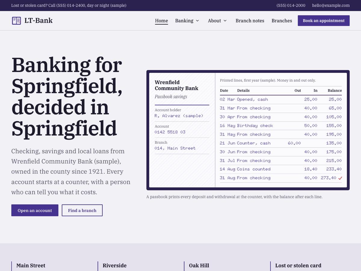 Home page of the LT Bank demo