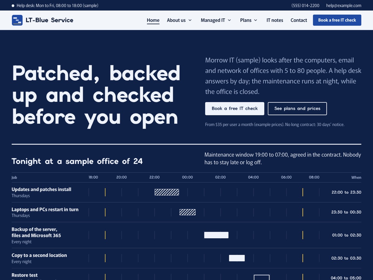Home page of the LT Blue Service demo