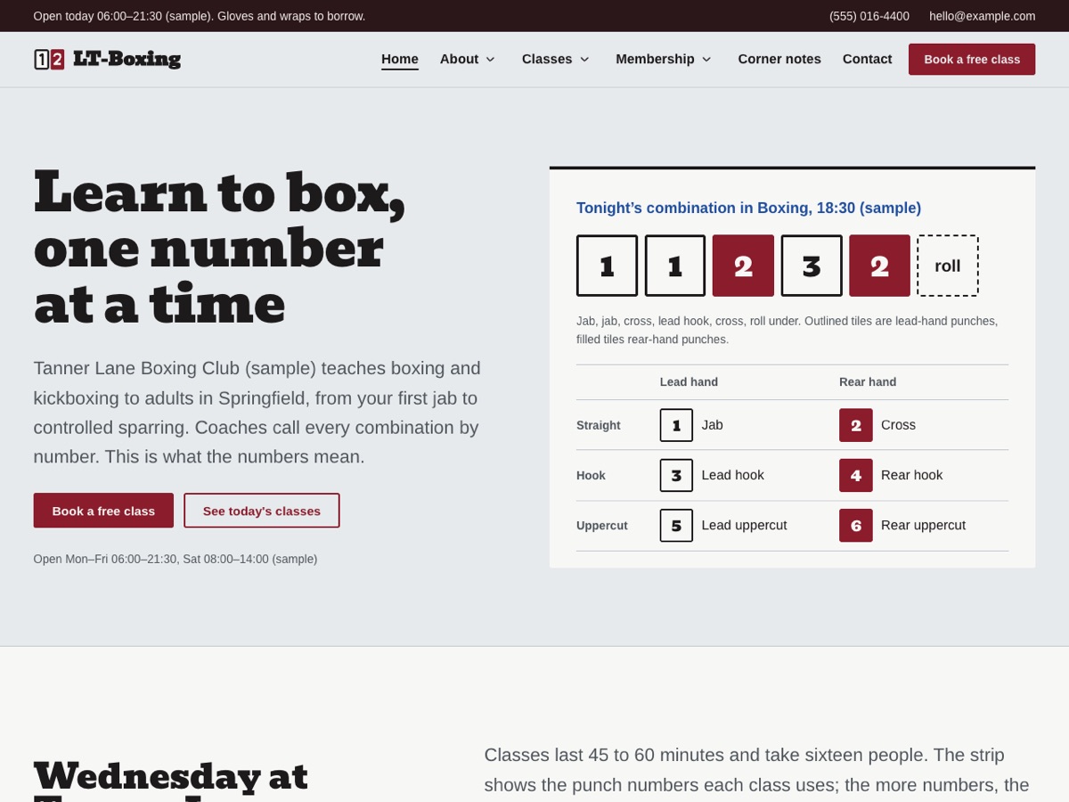 Home page of the LT Boxing demo