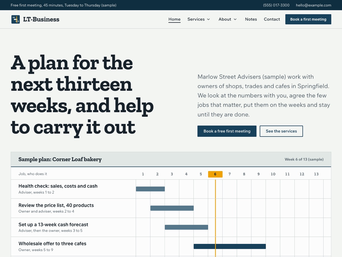 Home page of the LT Business demo