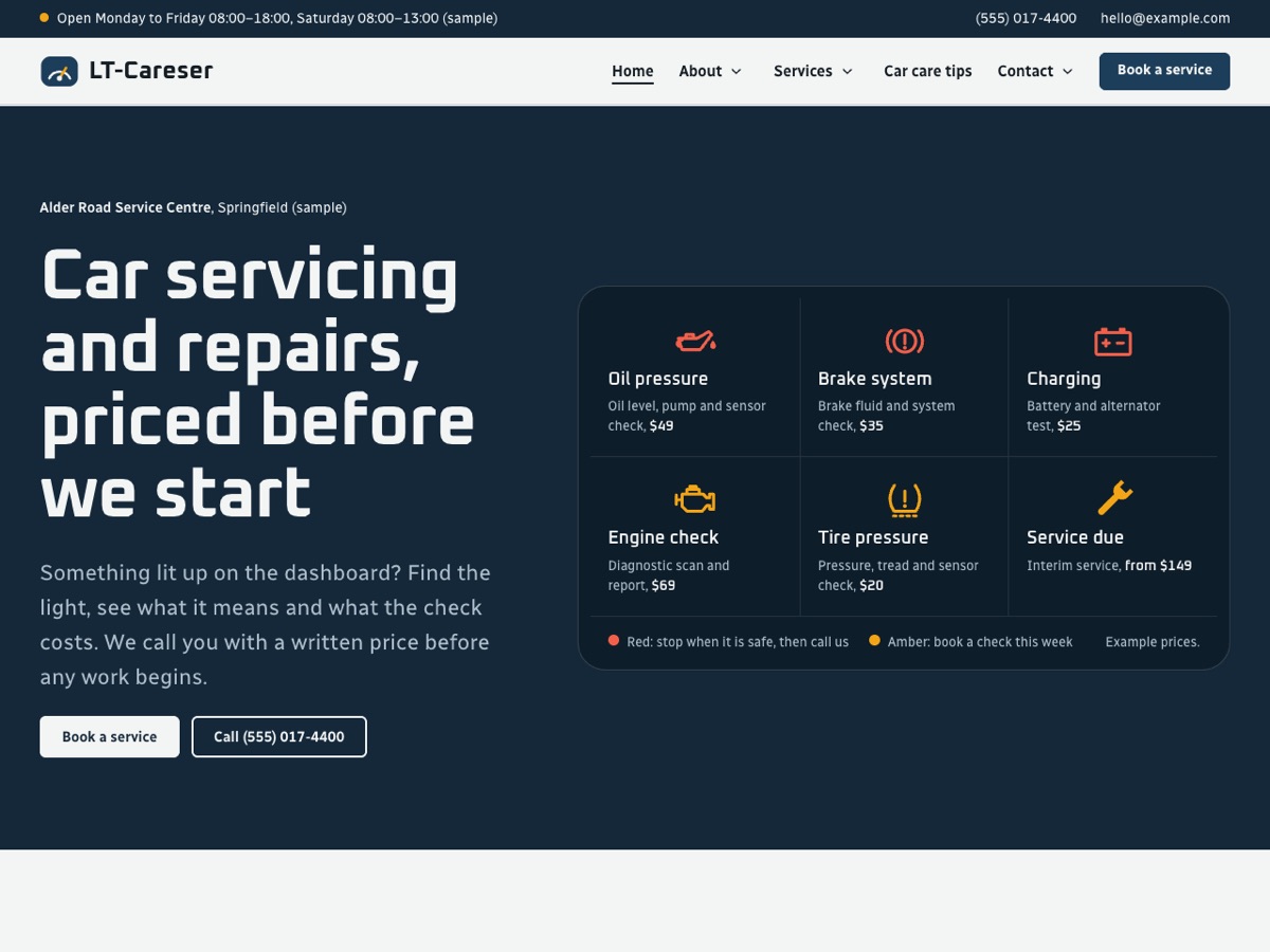 Home page of the LT Careser demo