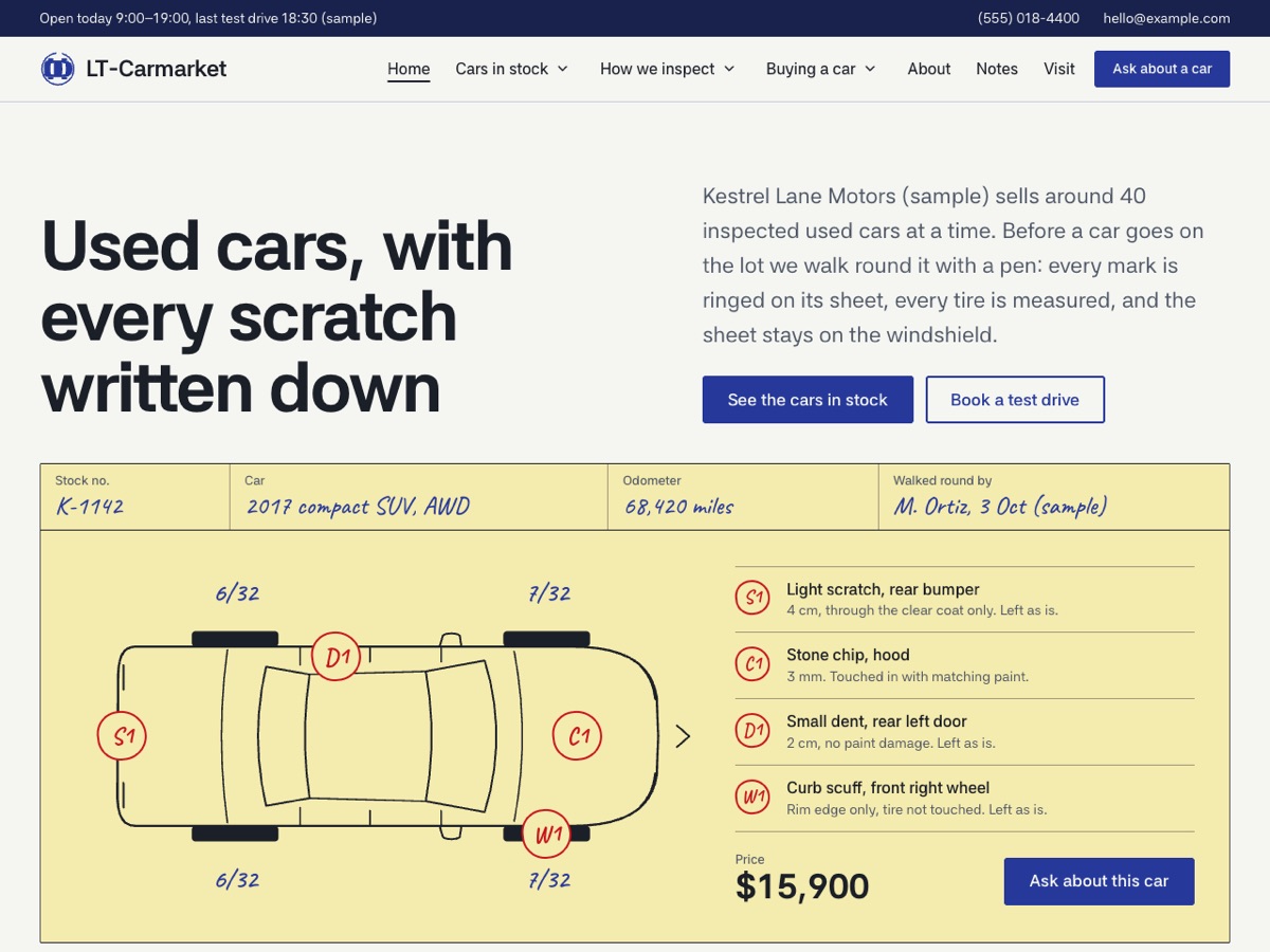 Home page of the LT Carmarket demo