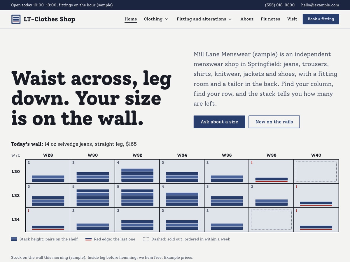 Home page of the LT Clothes Shop demo