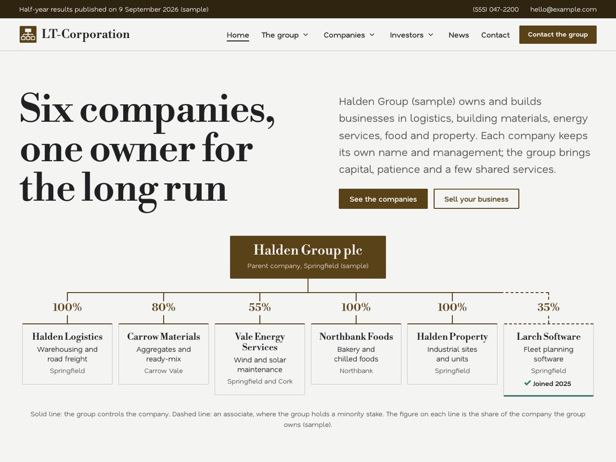 Home page of the LT Corporation demo