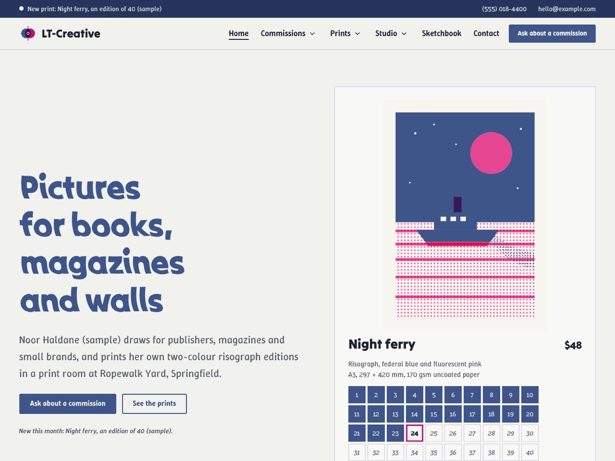 Home page of the LT Creative demo
