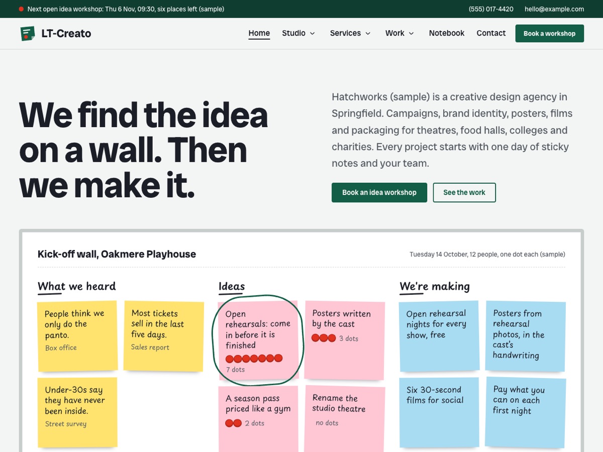 Home page of the LT Creato demo