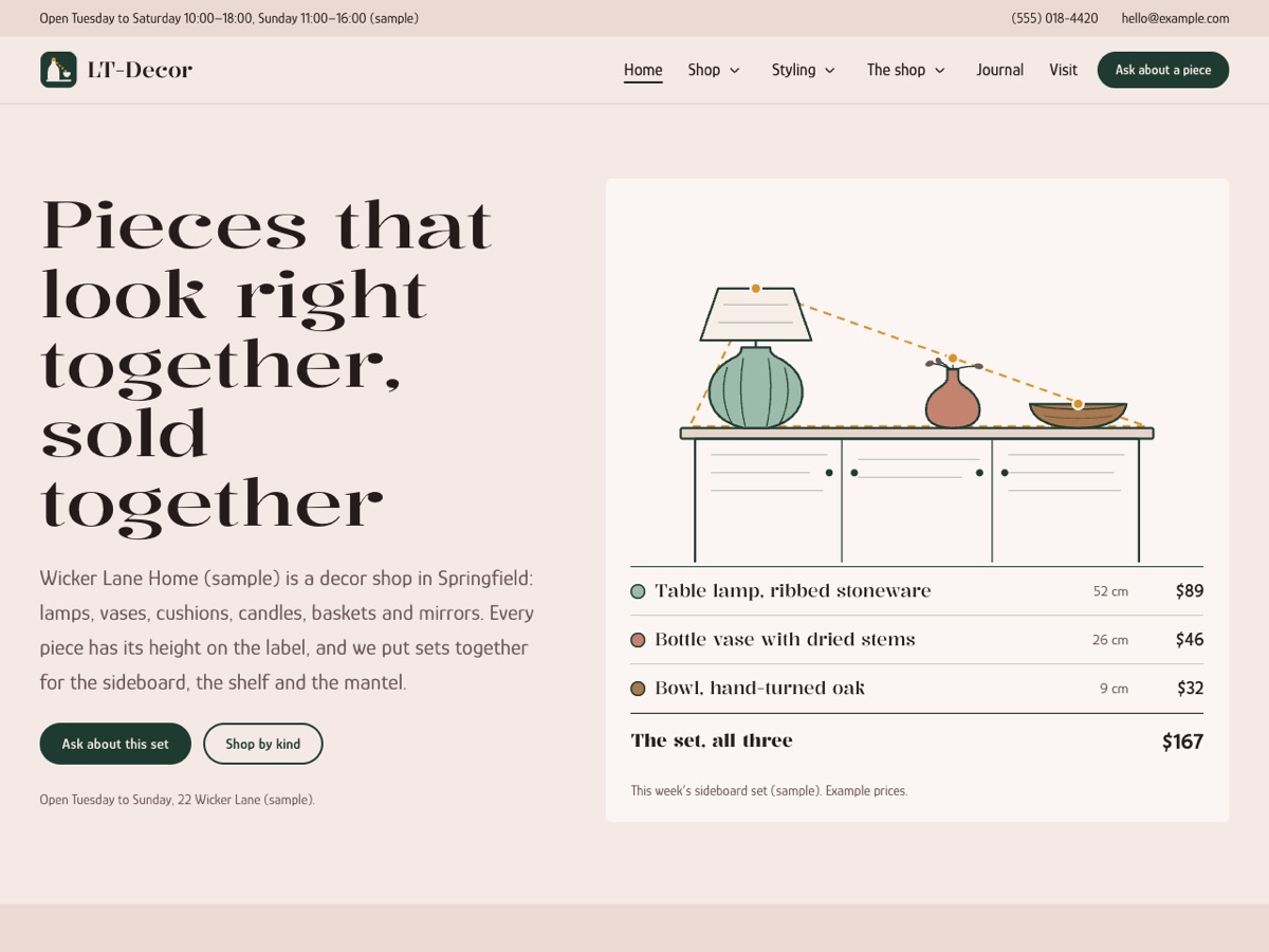 Home page of the LT Decor demo
