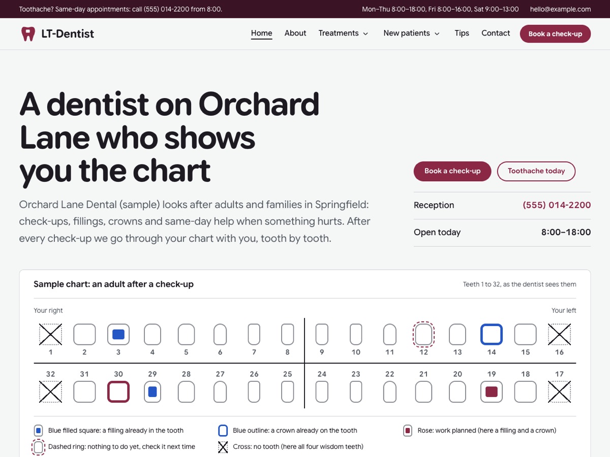 Home page of the LT Dentist demo