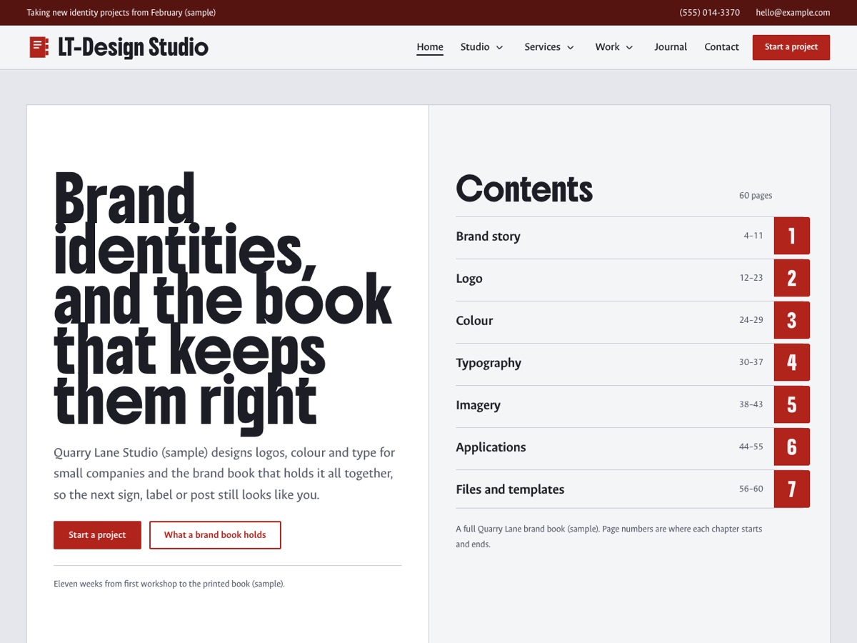 Home page of the LT Design Studio demo