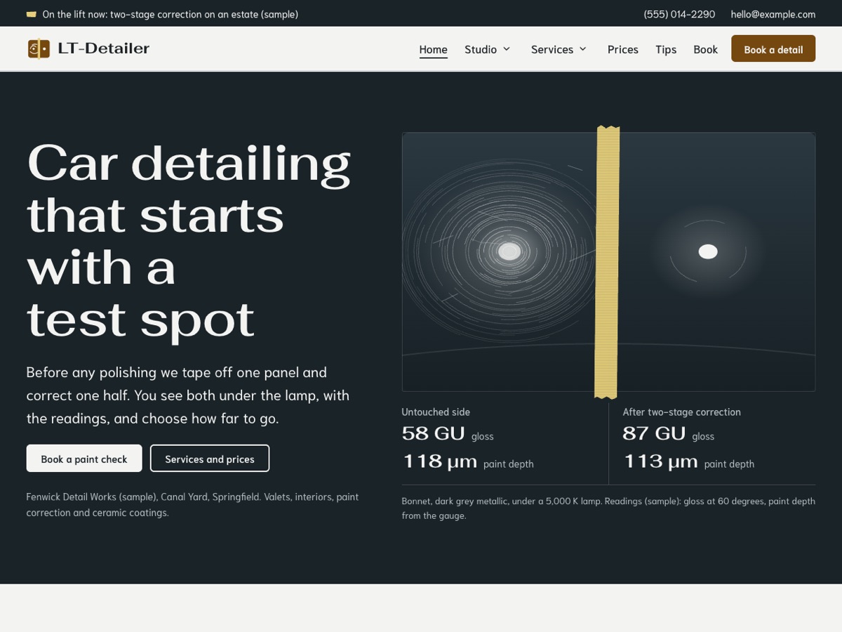 Home page of the LT Detailer demo