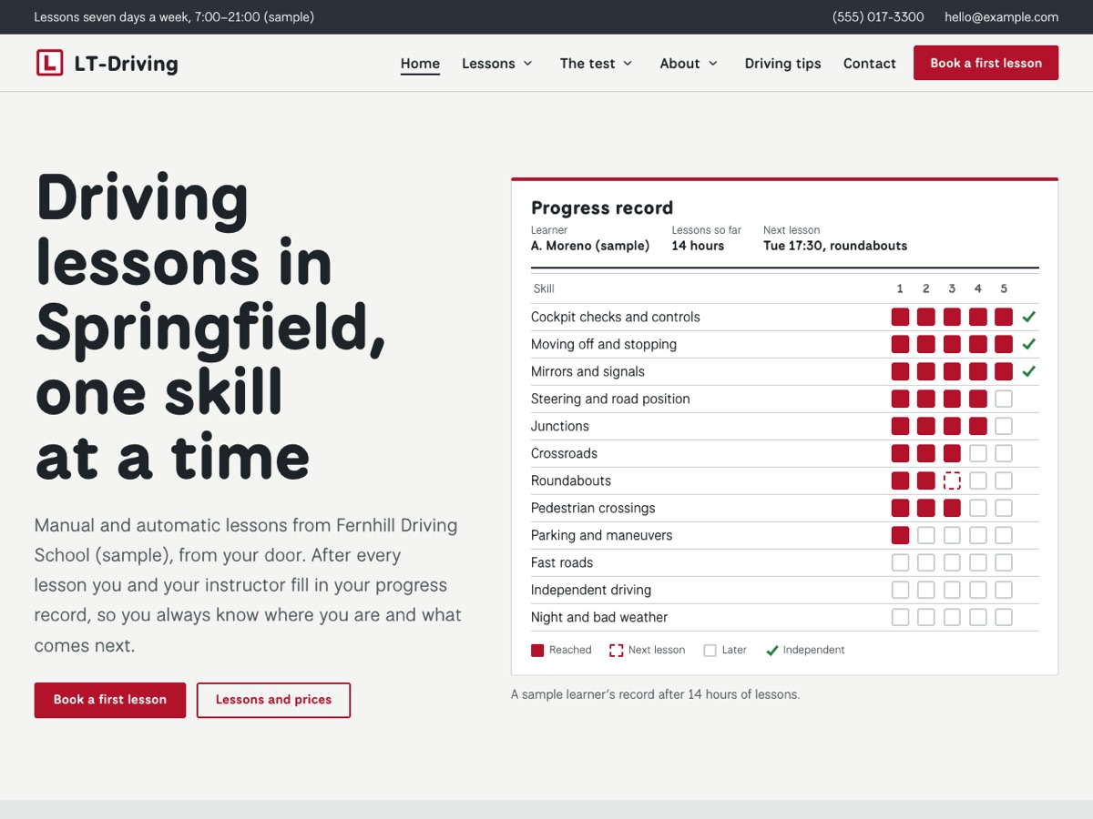 Home page of the LT Driving demo