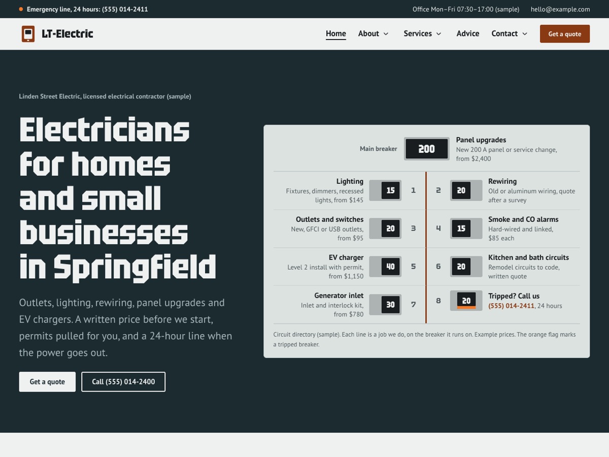 Home page of the LT Electric demo