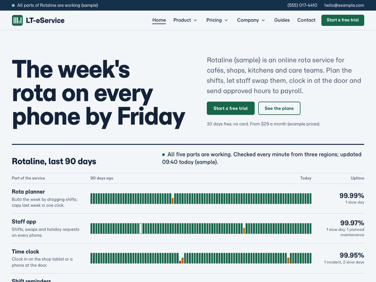Home page of the LT eService demo