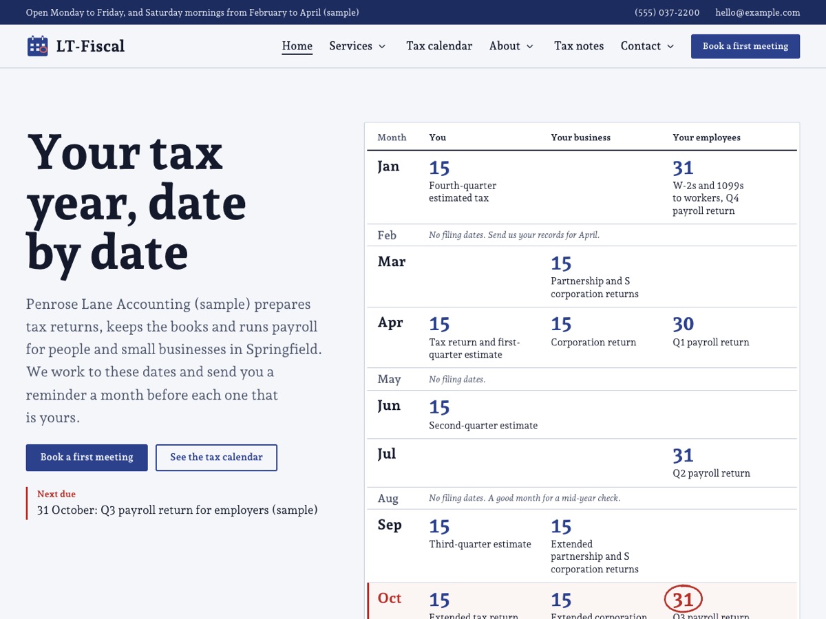 Home page of the LT Fiscal demo