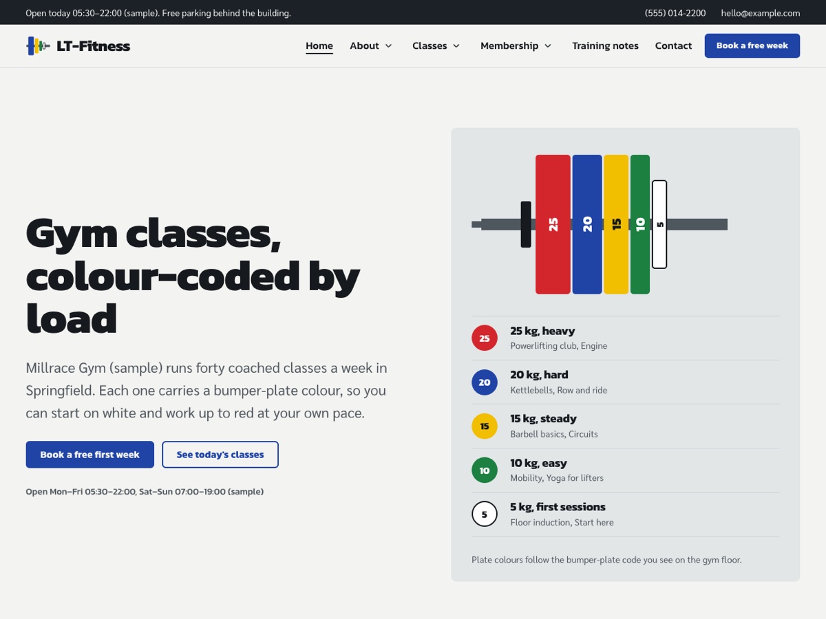 Home page of the LT Fitness demo