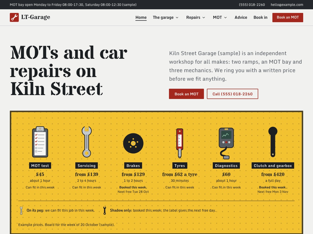 Home page of the LT Garage demo