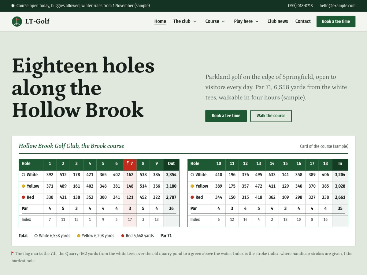 Home page of the LT Golf demo