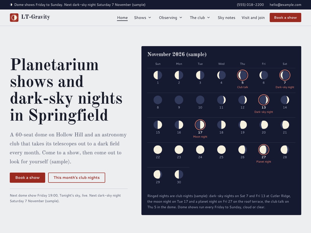 Home page of the LT Gravity demo