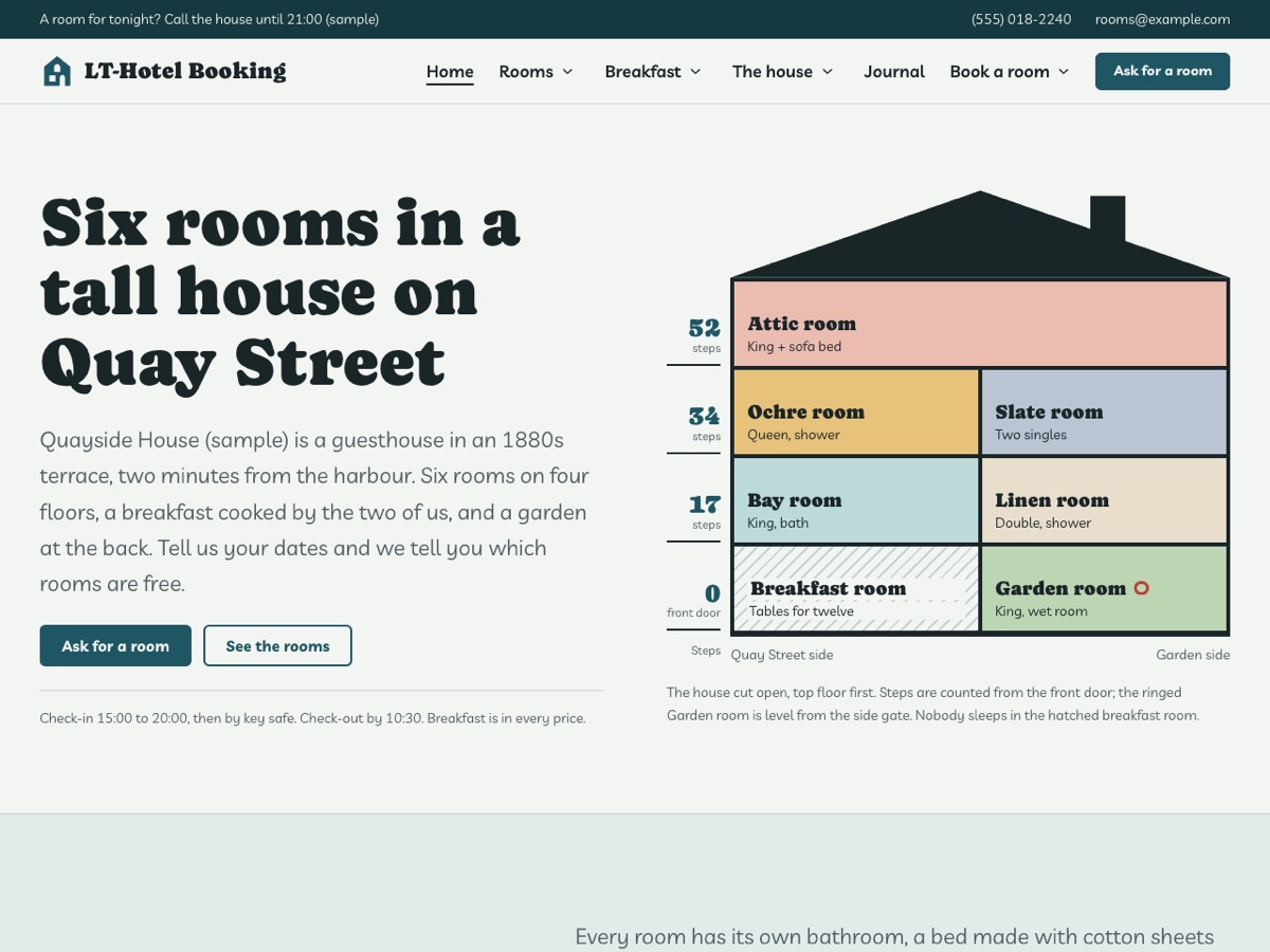 Home page of the LT Hotel Booking demo