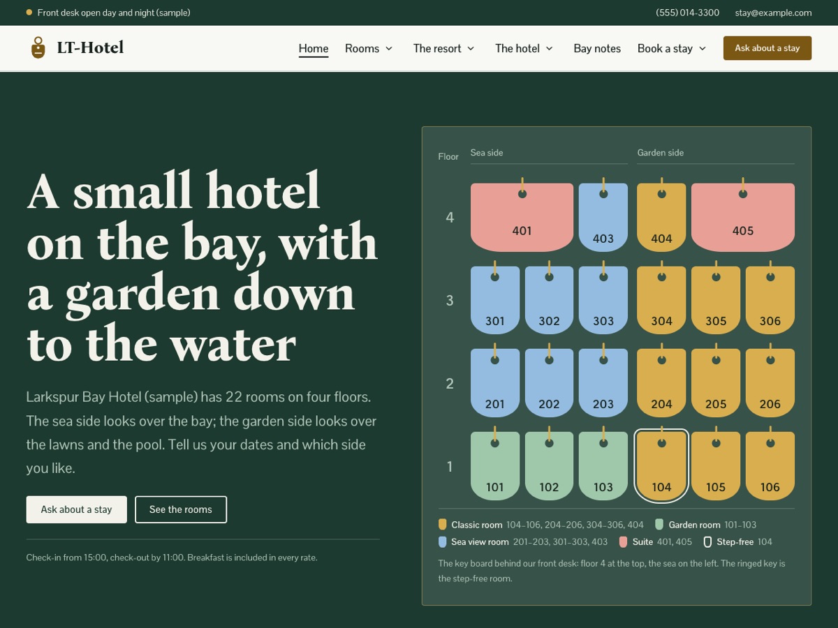 Home page of the LT Hotel demo
