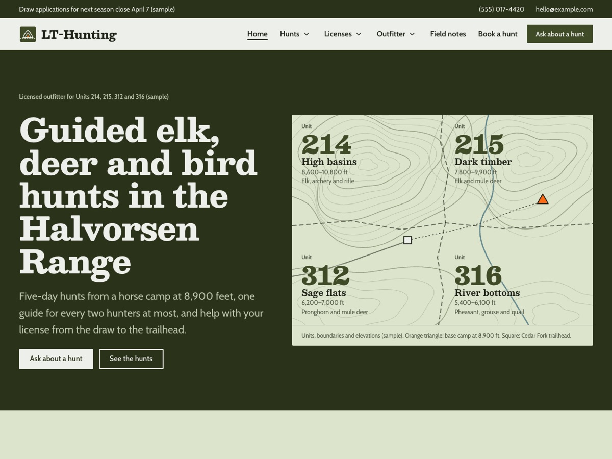 Home page of the LT Hunting demo