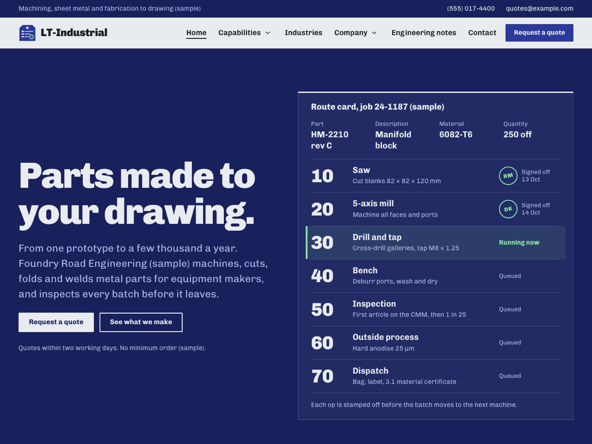 Home page of the LT Industrial demo