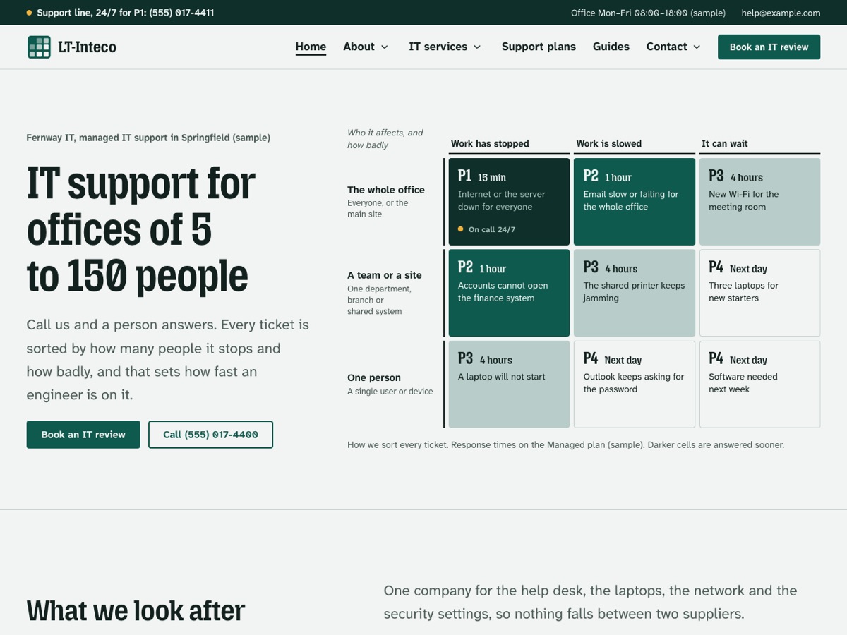 Home page of the LT Inteco demo