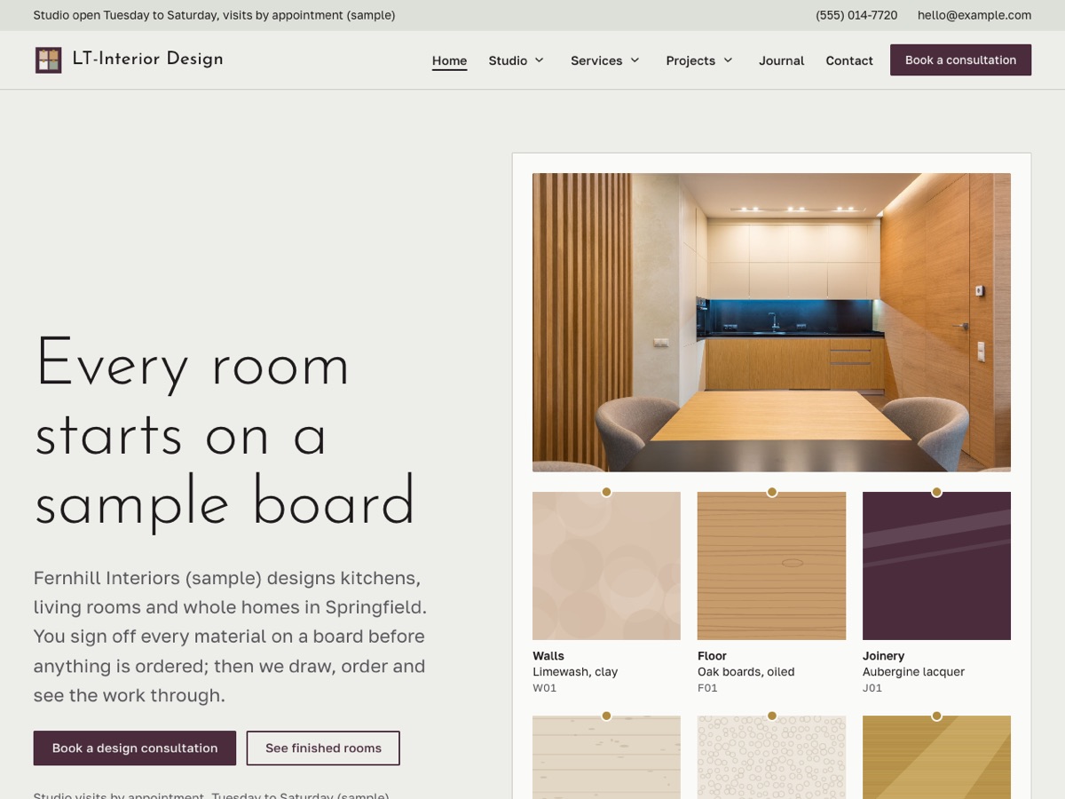 Home page of the LT Interior Design demo