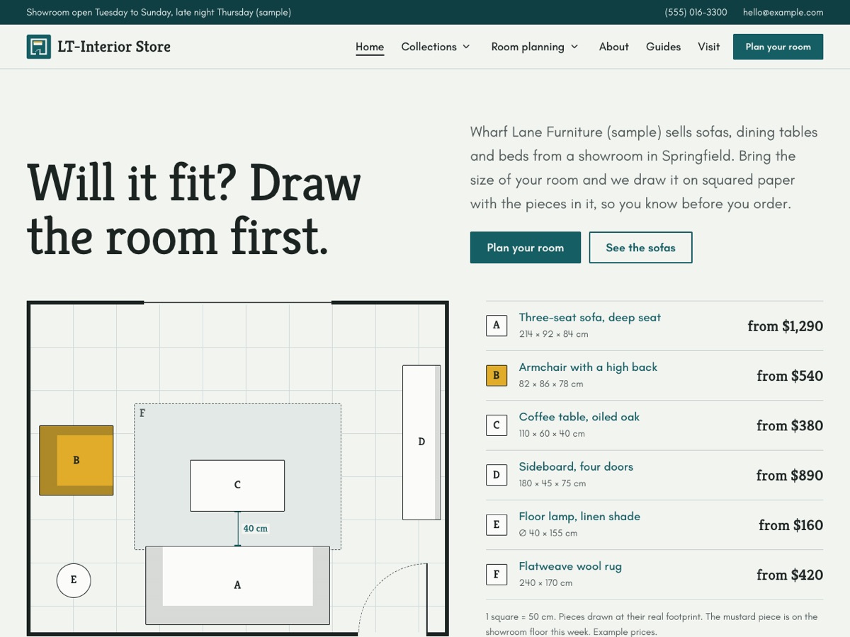 Home page of the LT Interior Store demo