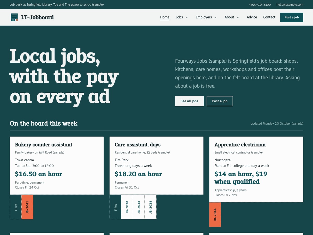 Home page of the LT Jobboard demo
