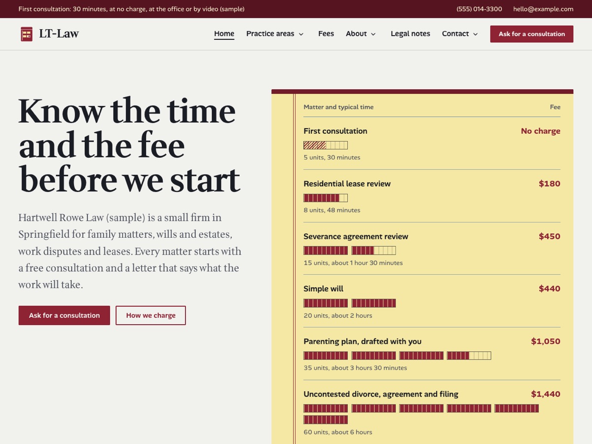 Home page of the LT Law demo