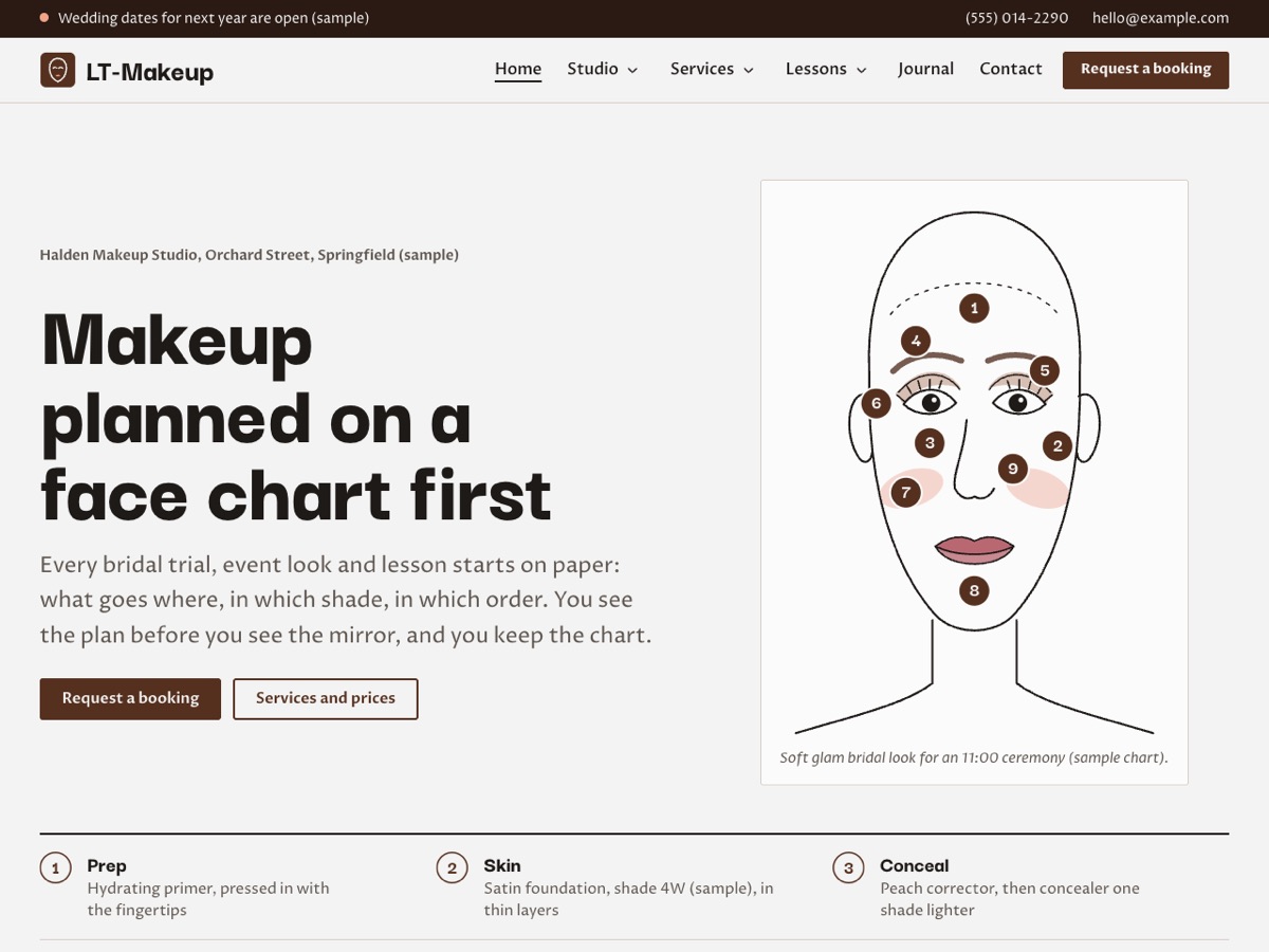 Home page of the LT Makeup demo