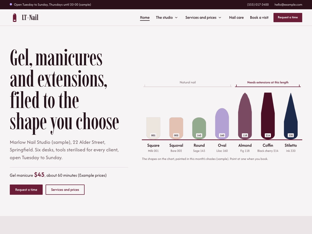 Home page of the LT Nail demo