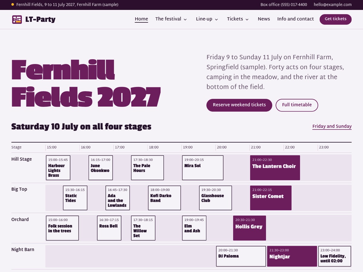 Home page of the LT Party demo