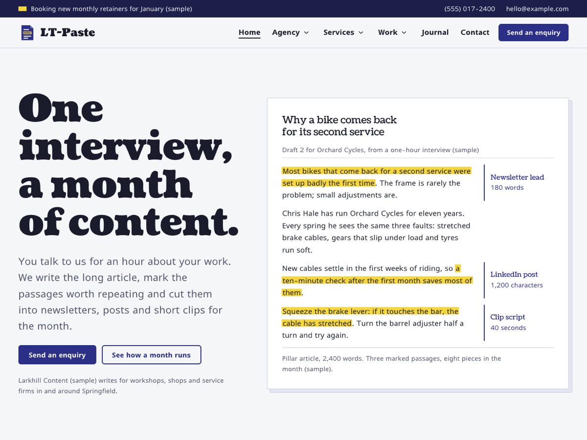 Home page of the LT Paste demo