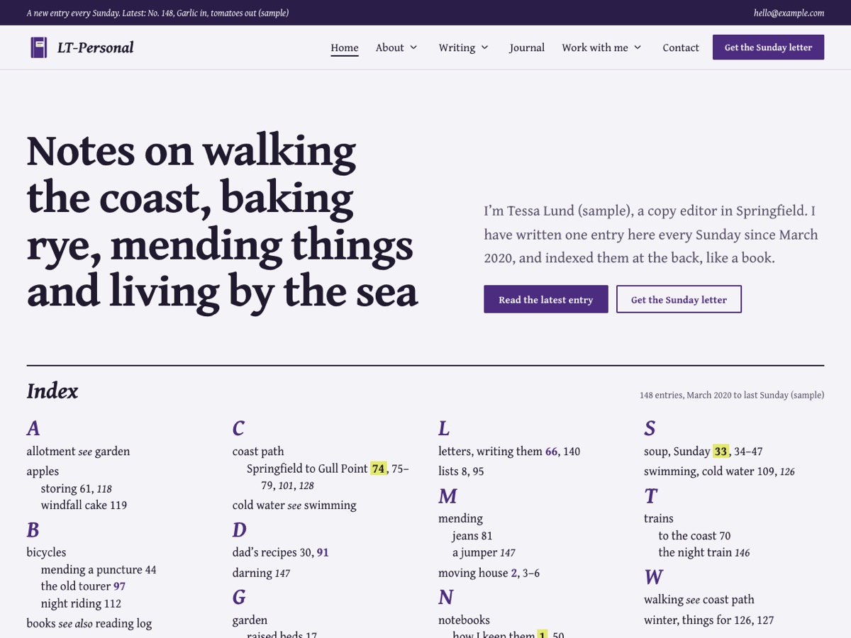 Home page of the LT Personal demo