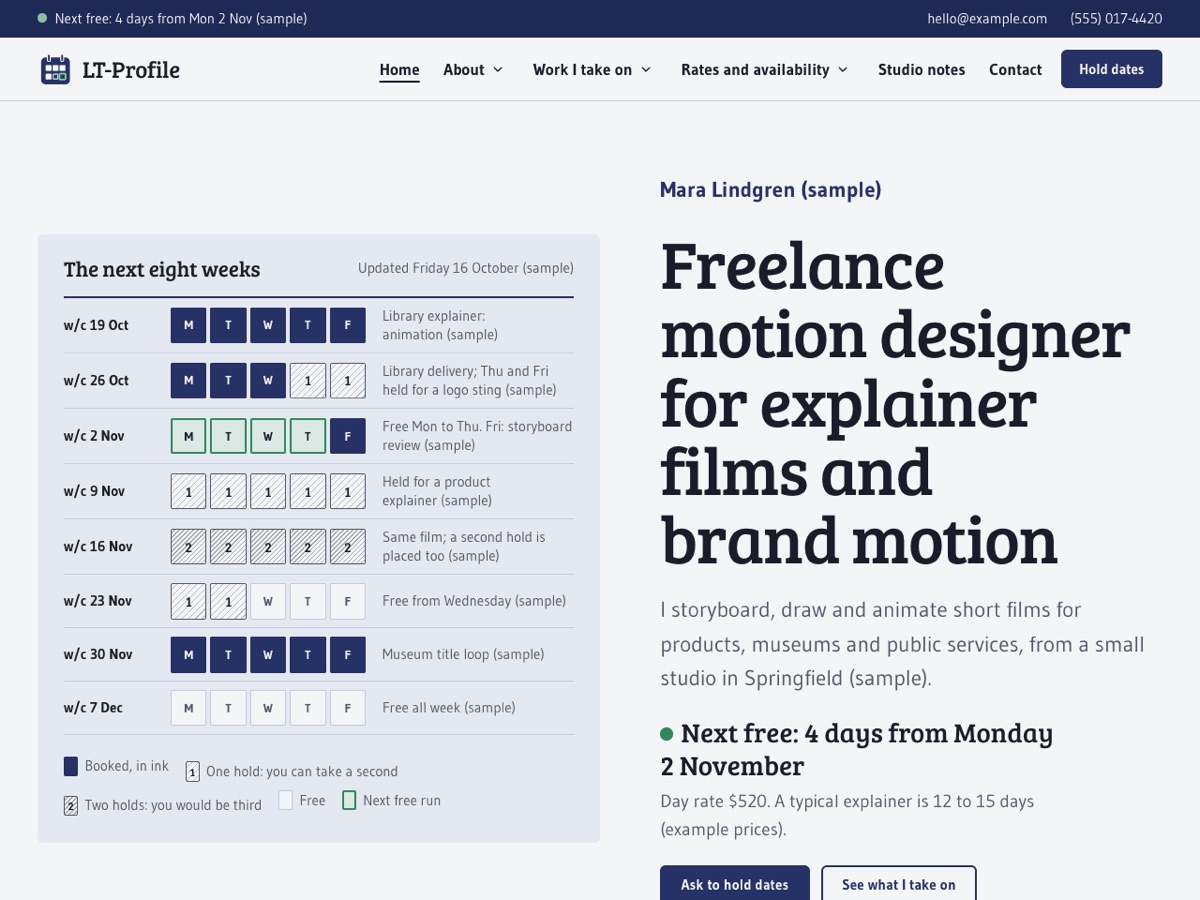 Home page of the LT Profile demo