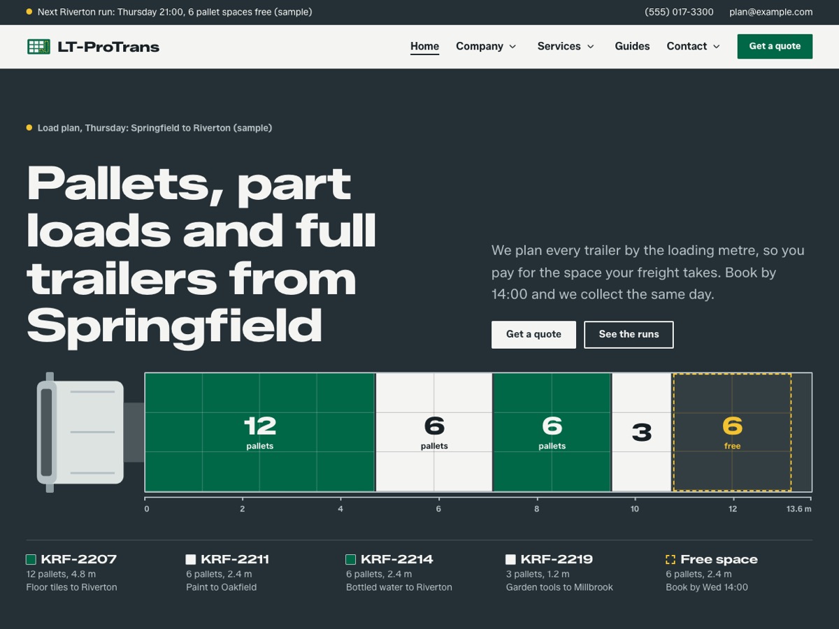 Home page of the LT ProTrans demo