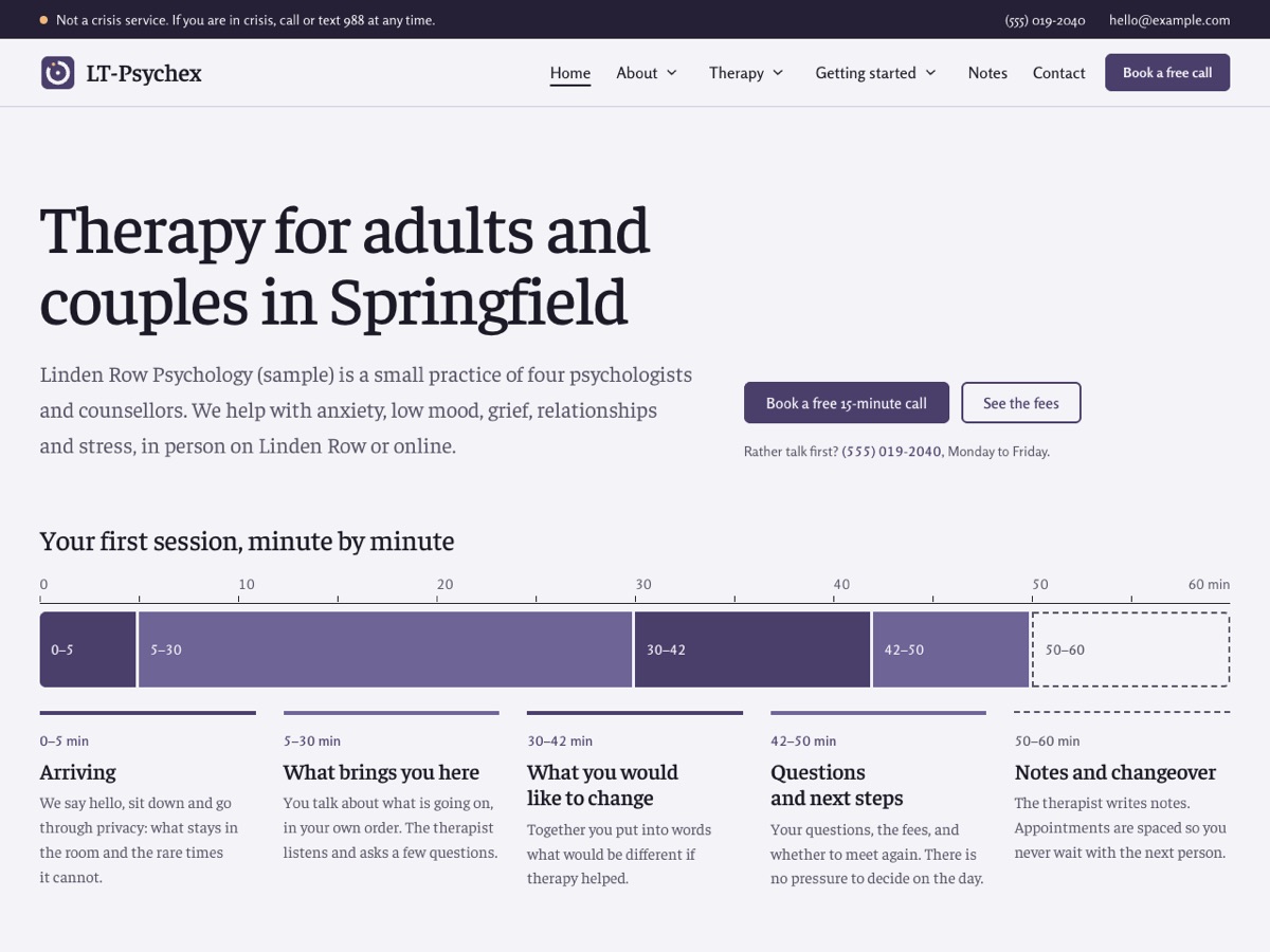 Home page of the LT Psychex demo