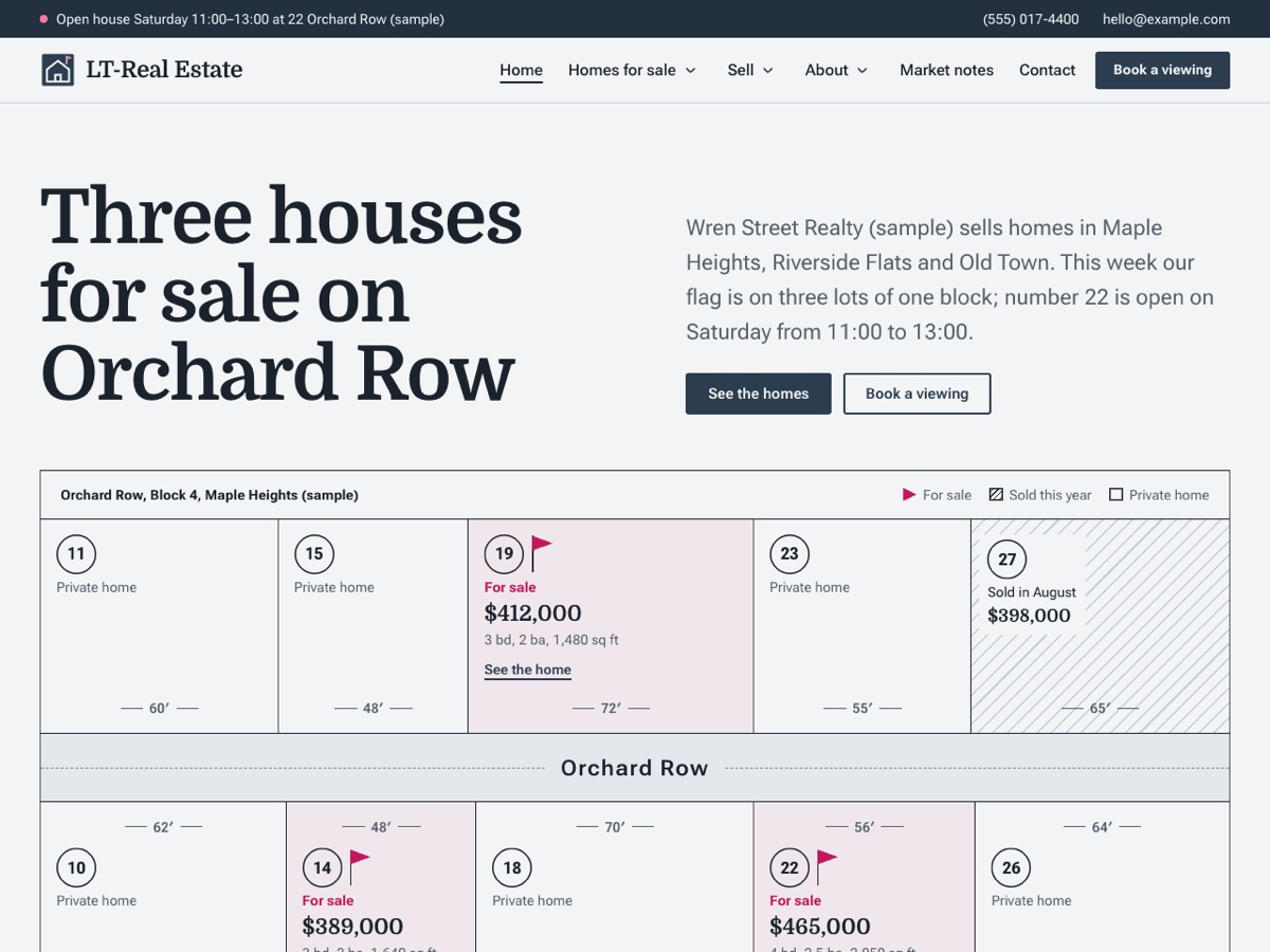 Home page of the LT Real Estate demo