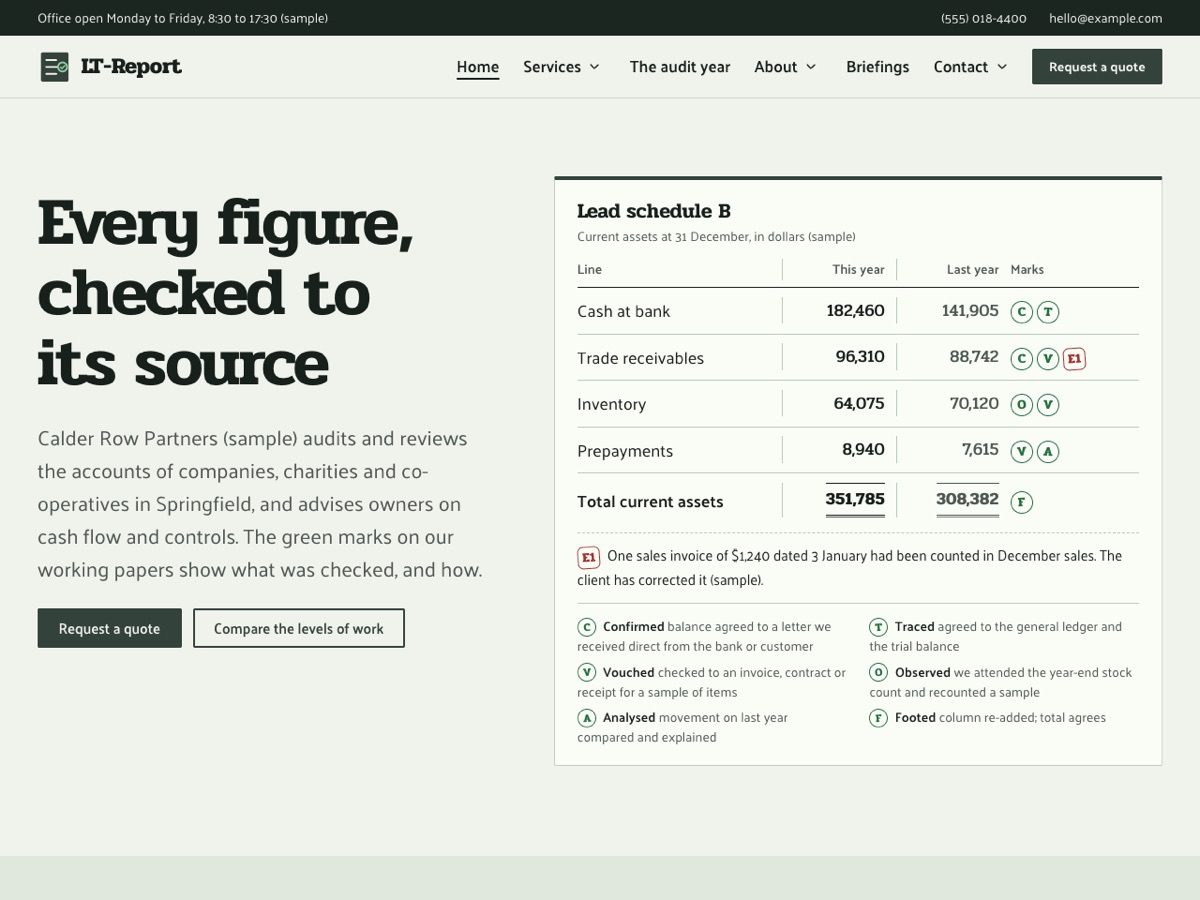 Home page of the LT Report demo