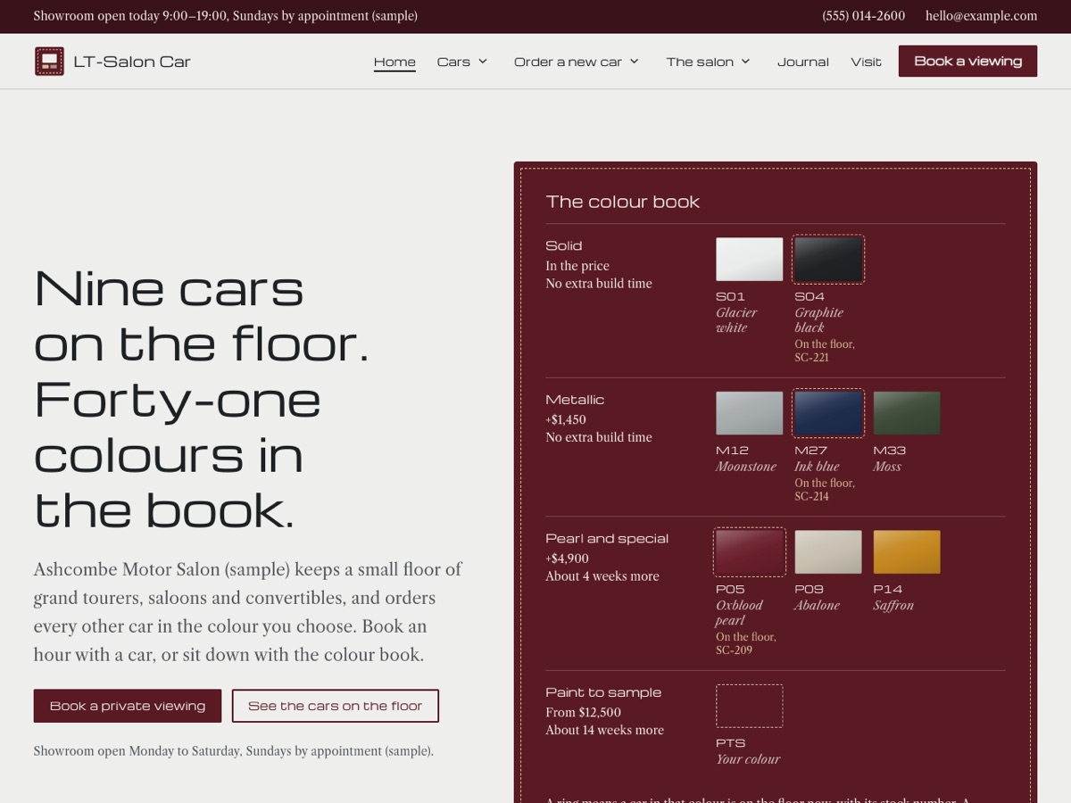 Home page of the LT Salon Car demo
