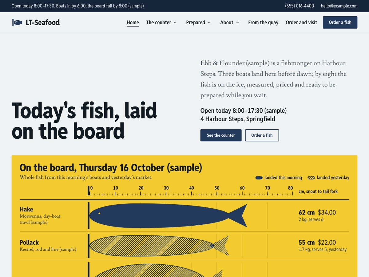 Home page of the LT Seafood demo