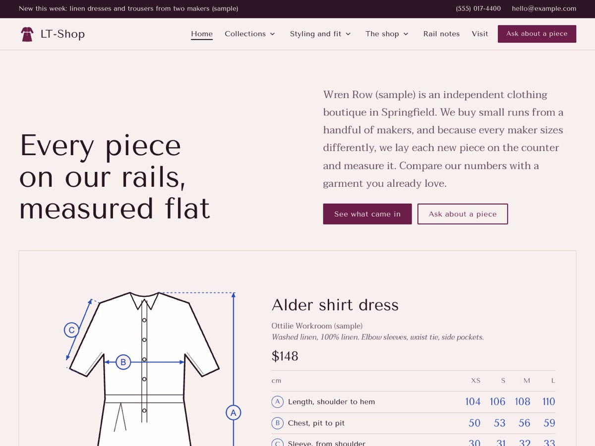 Home page of the LT Shop demo